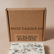 Load image into Gallery viewer, • Meditate •&lt;br&gt;Orange,  Patchouli, Frankincense, Clary Sage, Thyme &amp; Ylang Ylang&lt;br&gt;9 naturally scented wax melts
